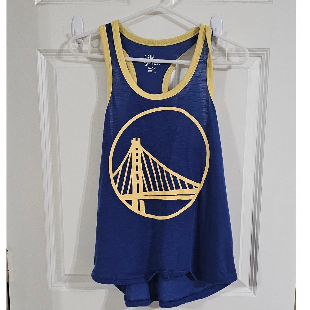 GIII 4Her Golden State Warriors Tank Top‎ Blue Yellow Racerback NBA Small